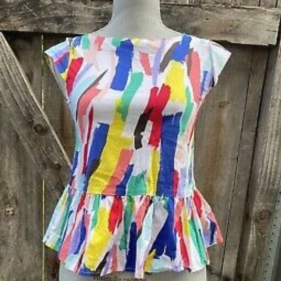 kate spade ♠️ NEW brush stroke peplum top blouse cotton fancy GIRLS XL 🎉HP🎉 - Picture 12 of 12